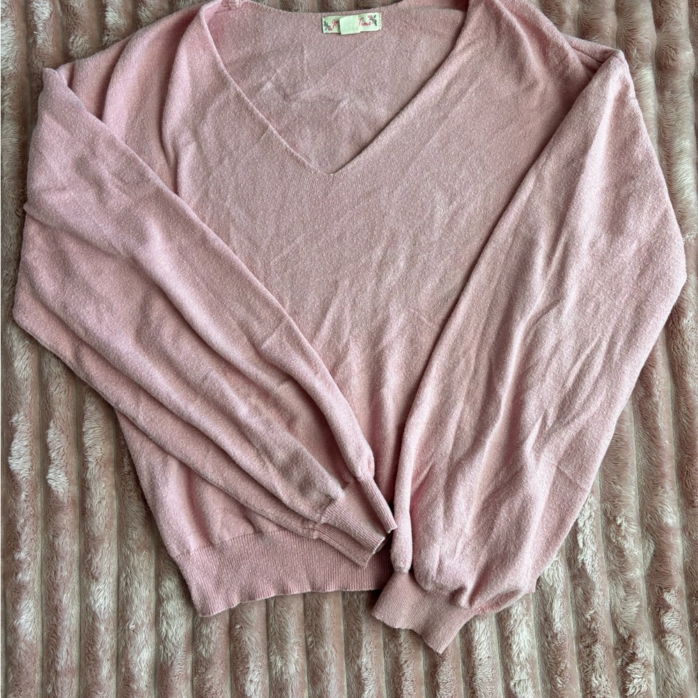 Pink V-Neck Women's Sweater